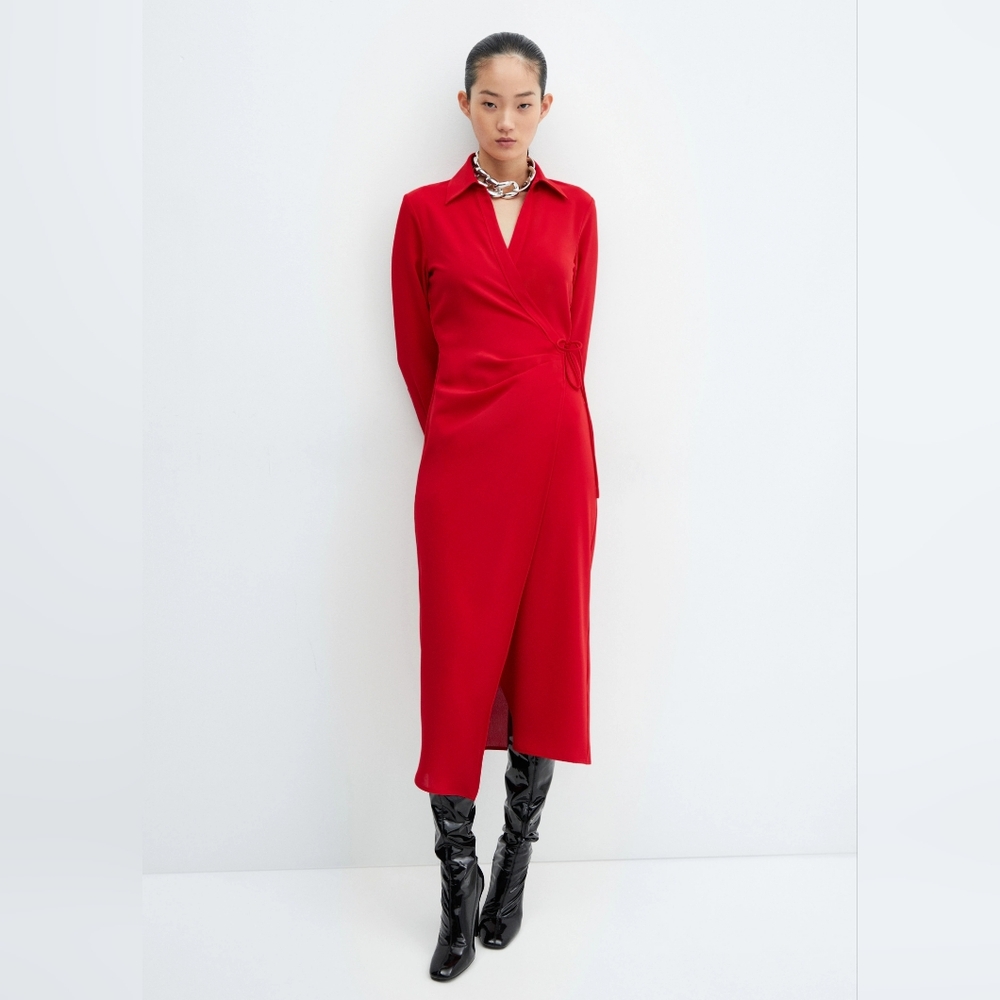 Mango Vibrant Red Long Sleeve Dress - Picture 5 of 6